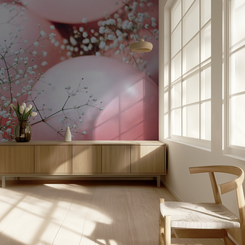 Roze ballonnen met bloem | Behang