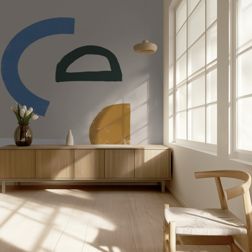 Minimalistische vormen in gedempte kleuren | Behang