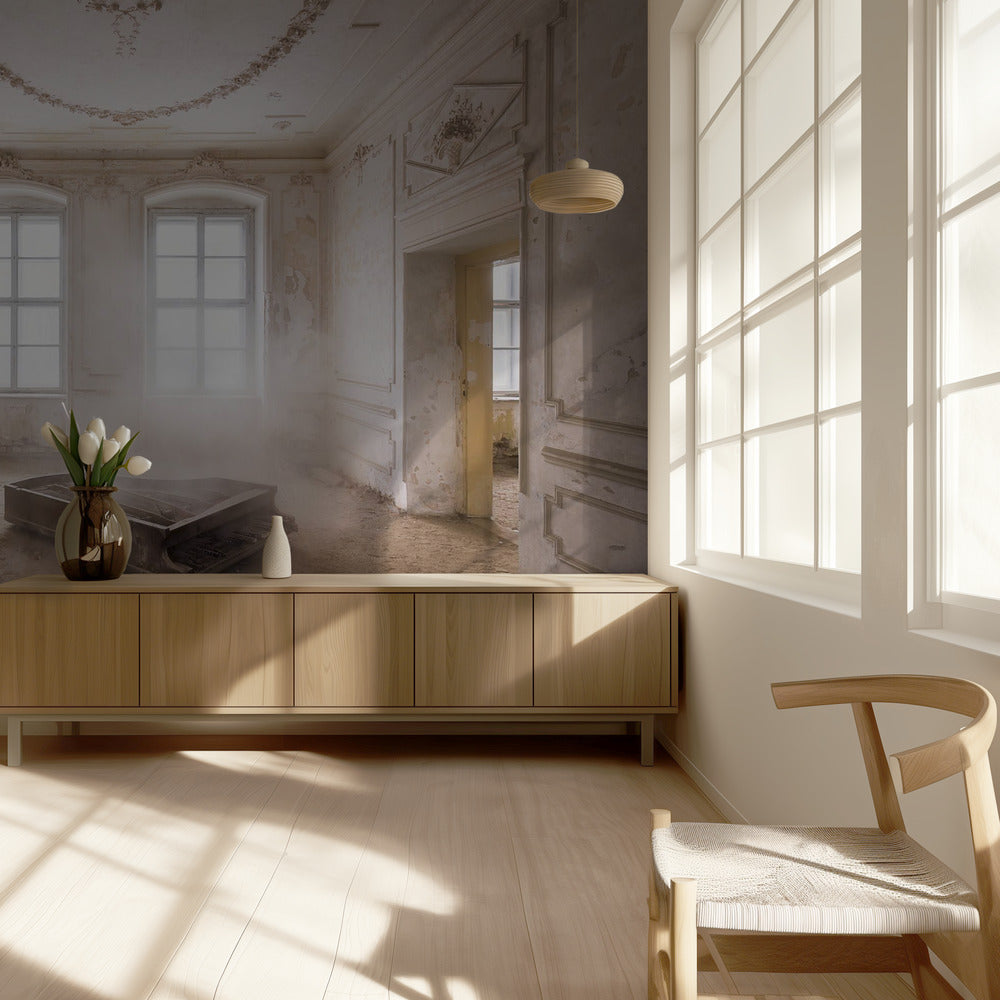 Verlaten piano in het stof | Behang