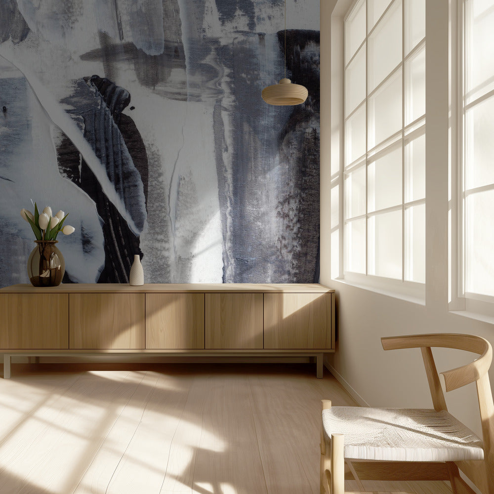 Monochrome penseelstreken | Behang