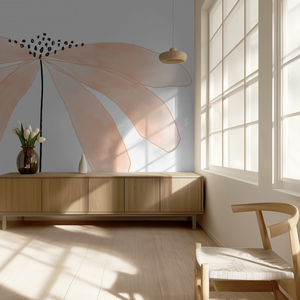 Delicate perzikkleurige bloem met bloemblaadjes | Behang