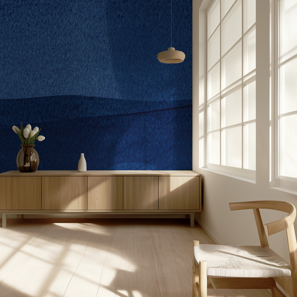 Blauwe textuur met vloeiende verticale lijnen | Behang