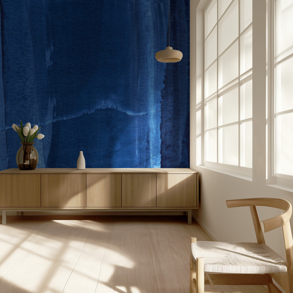 Blauwe textuur met vloeiende verticale lijnen | Behang