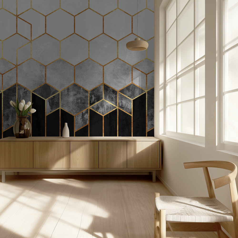 Houtskool Hexagons | Behang