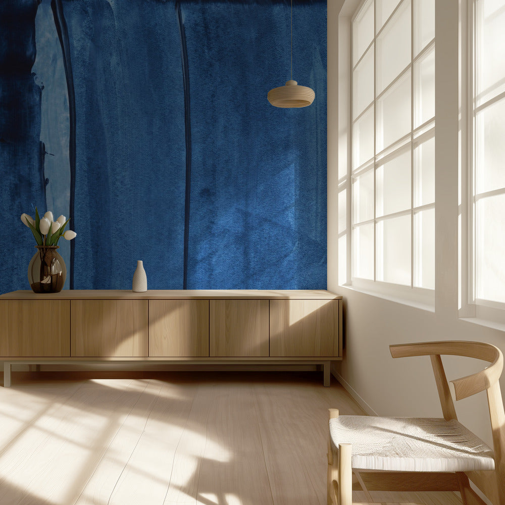 Blauwe textuur met vloeiende verticale lijnen | Behang