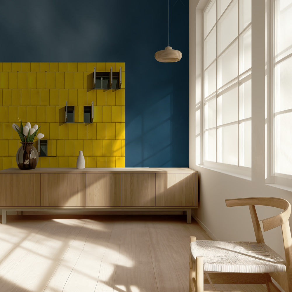 Geel en blauw | Behang