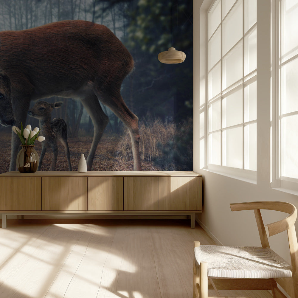 Moeder en hert | Behang