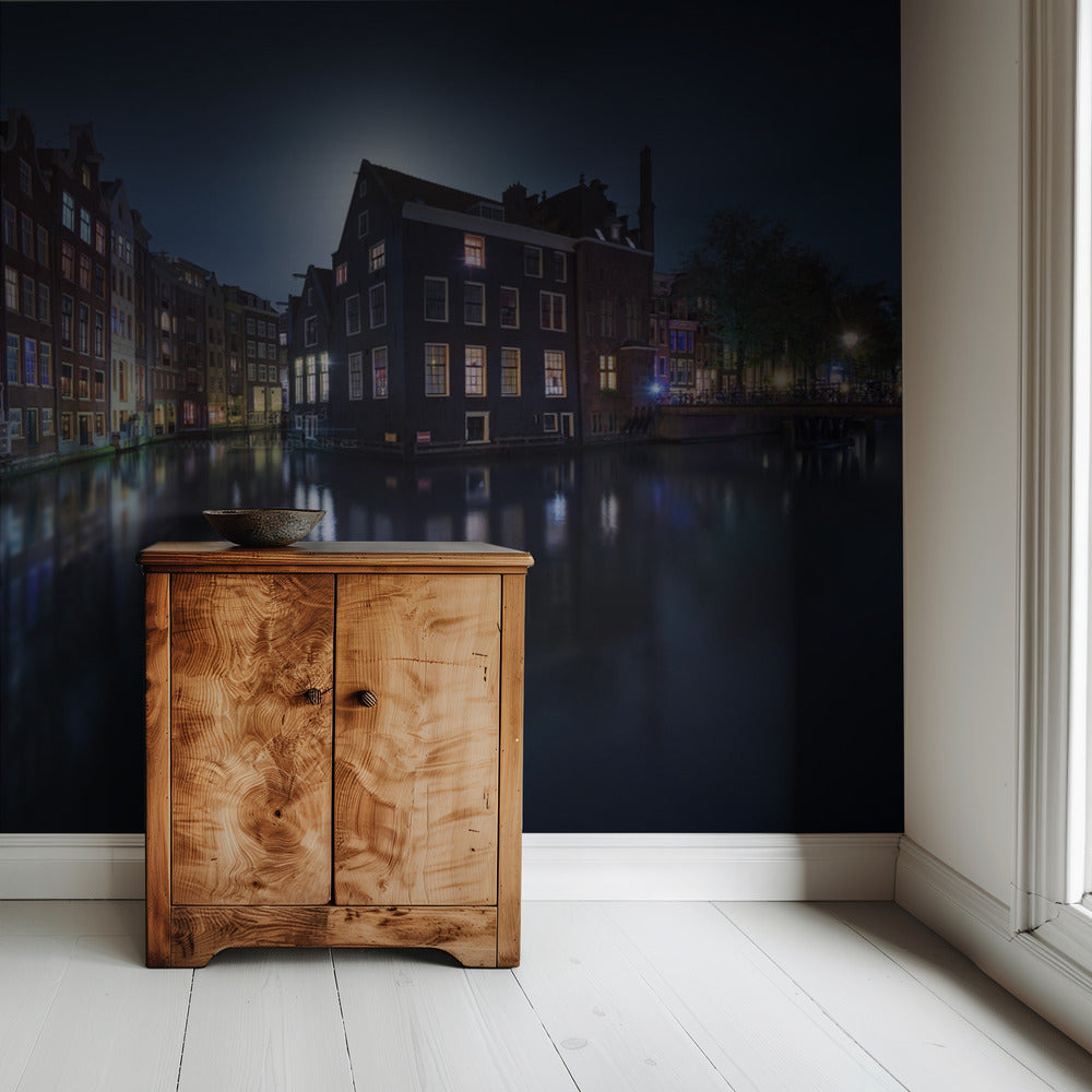 Maanlicht boven Amsterdam | Behang