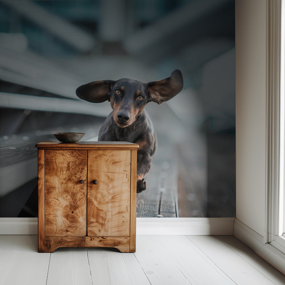 Een kleinere Hund läuft durch die Welt.... | Behang