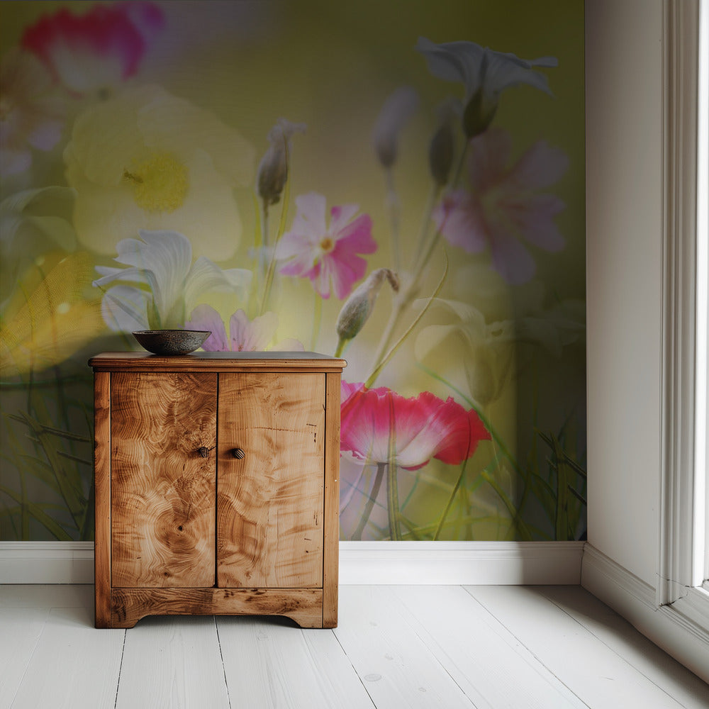 Kleine tuin in een zomerveld | Behang