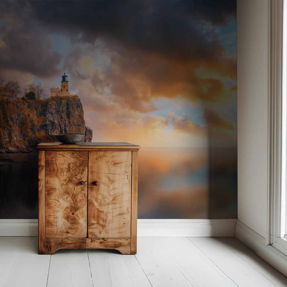 Een bewolkte dag bij Split Rock Lighthouse | Achtergrond