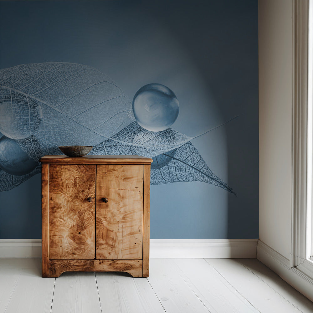 Droog blad en bubbels | Behang