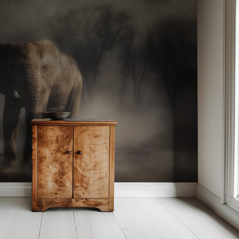 "...olifant drinkt water..." | Behang