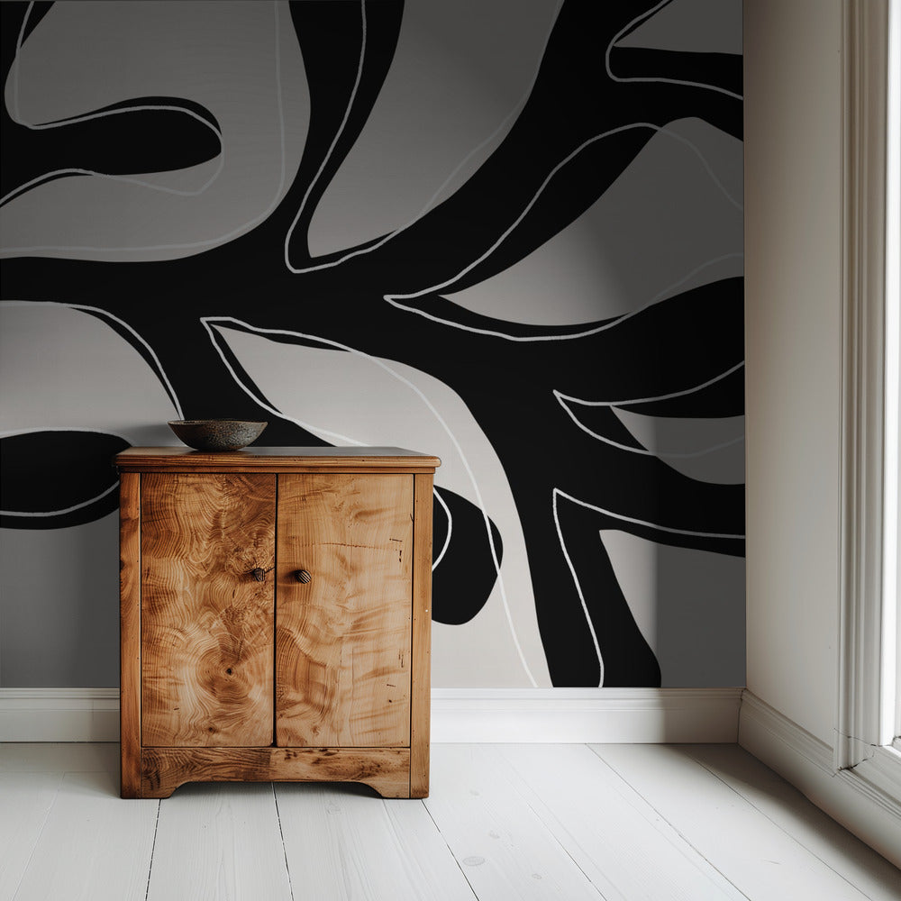 Abstract Twig Zwart-Wit | Behang