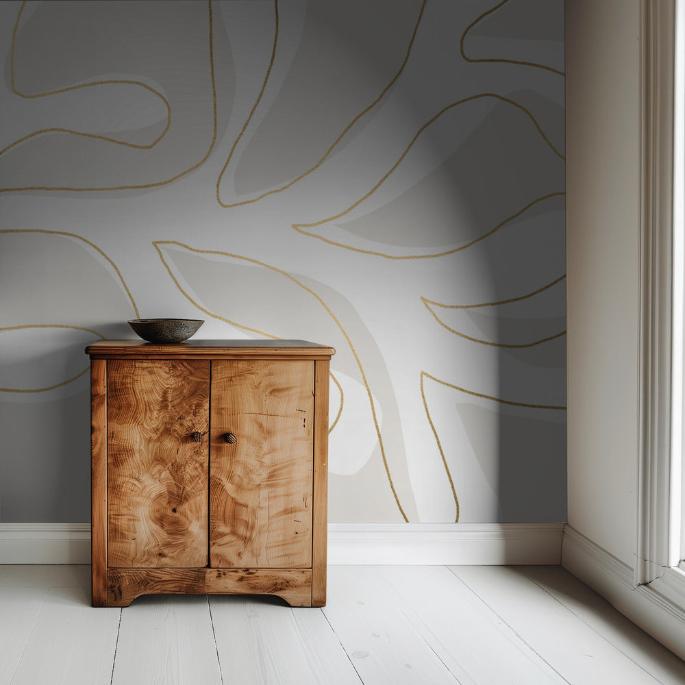 Abstract Twig White and Gold | Wallpaper