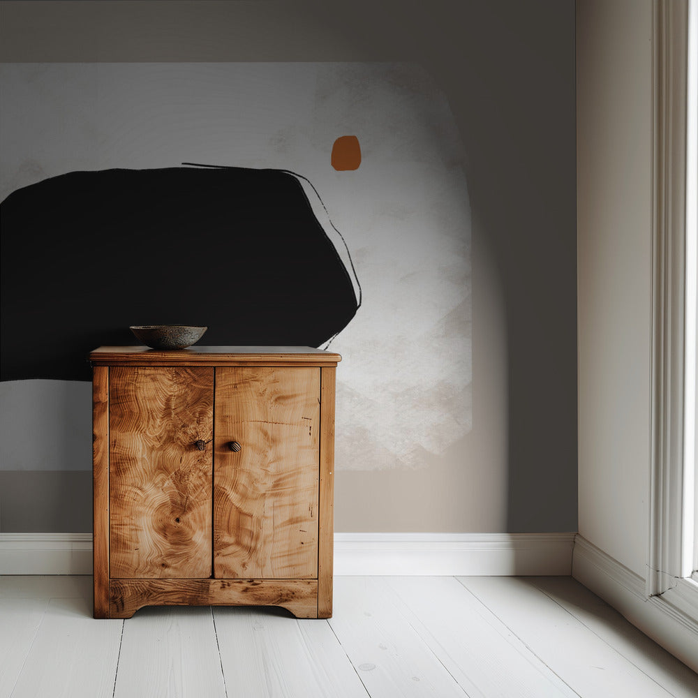 Zwarte vorm op een getextureerde beige achtergrond | Behang