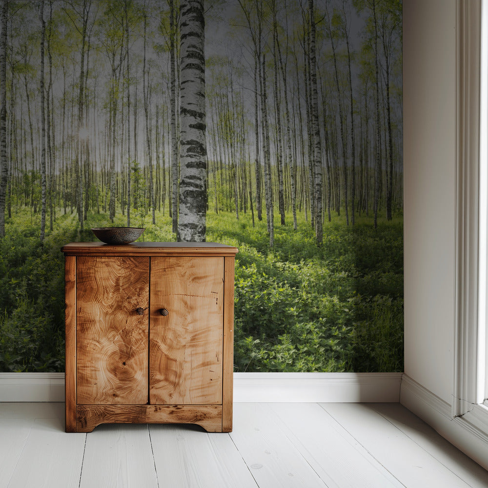 Lente in het berkenbos | Behang
