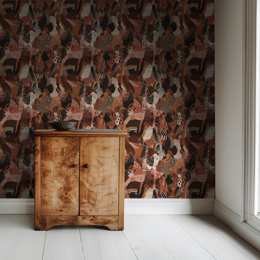 Karmozijnrood Mozaïek | Behang