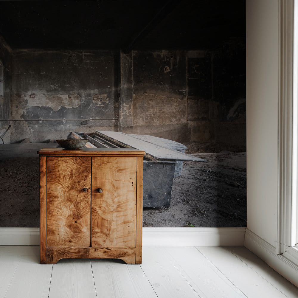 Piano in verbrande garage | Behang