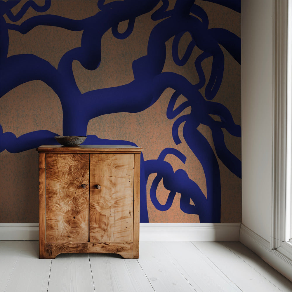 Twisting Indigo Tree | Behang