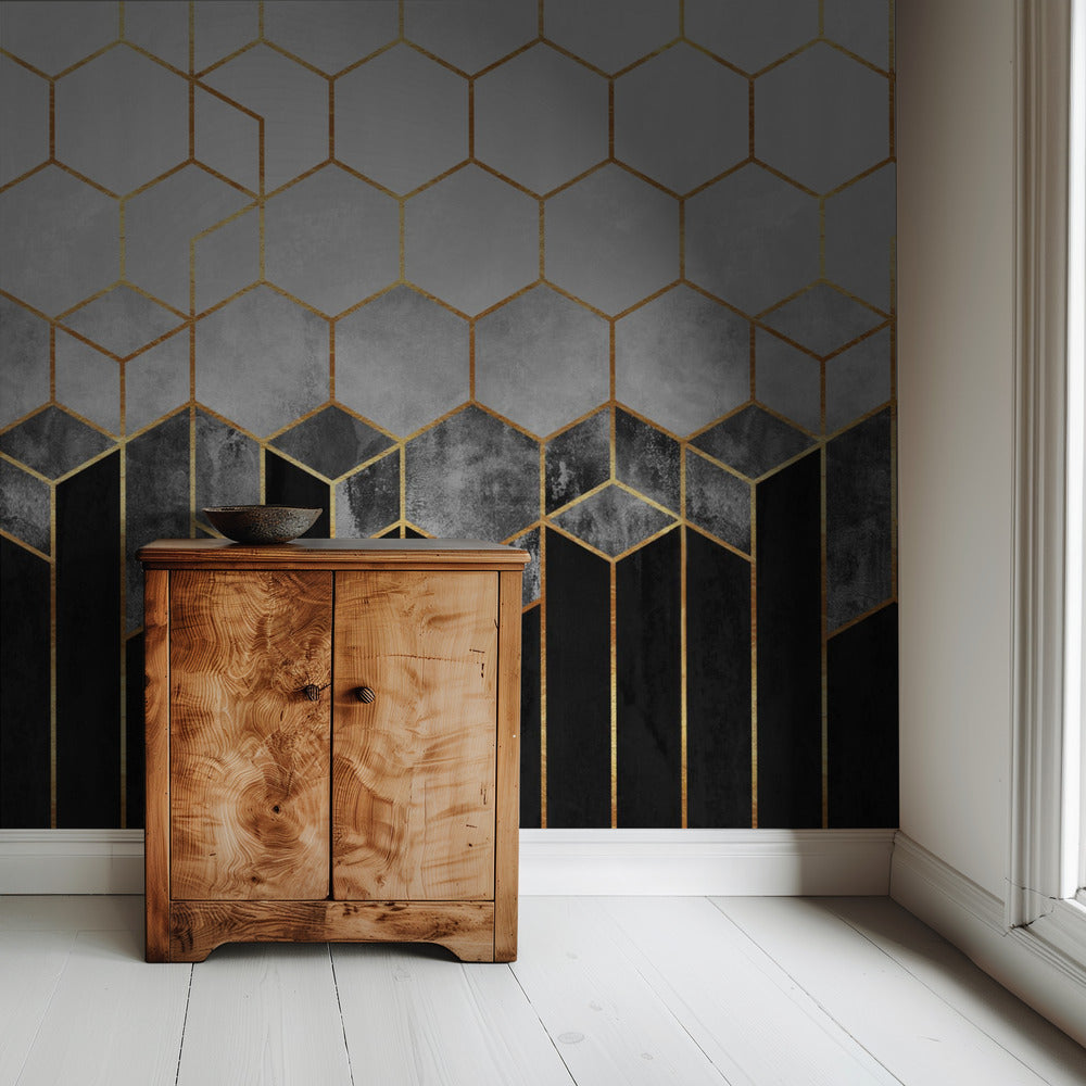 Houtskool Hexagons | Behang
