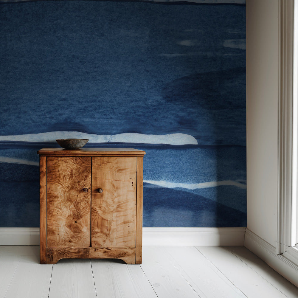 Blauwe aquarelgolven | Behang