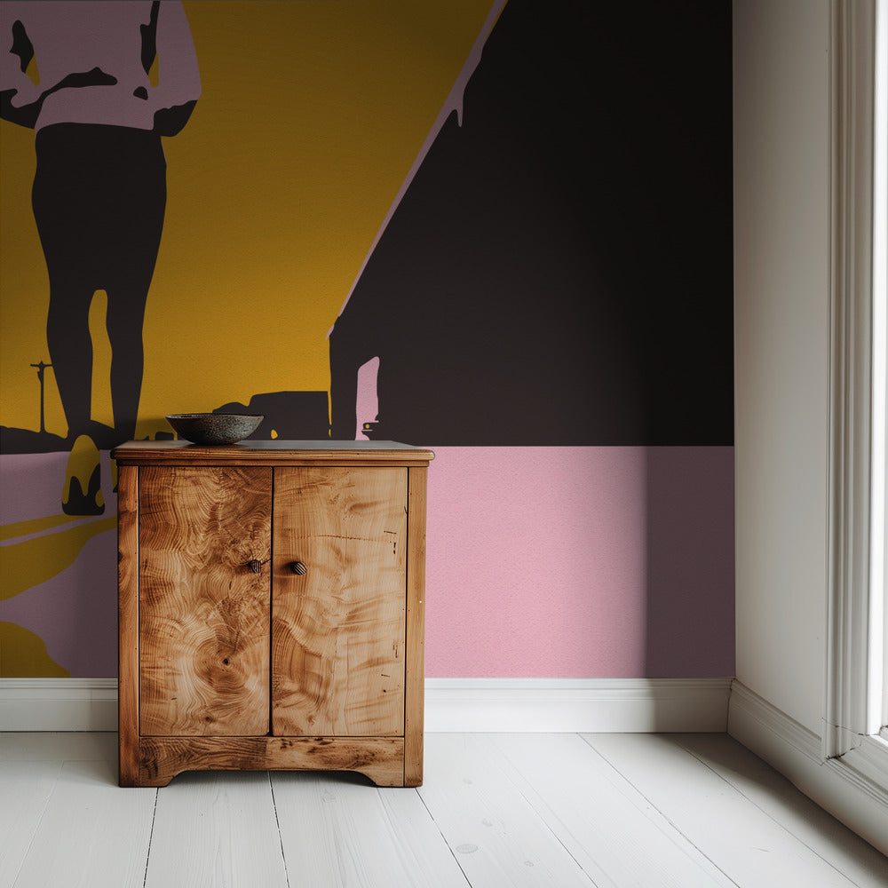 Silhouet van een wandelende vrouw | Behang
