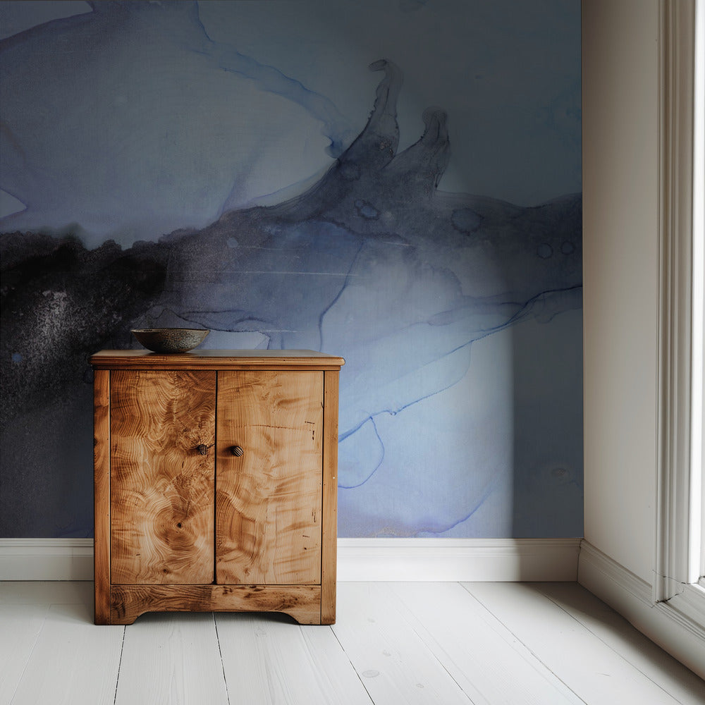 Vloeiende blauwe en zwarte inkttexturen | Behang