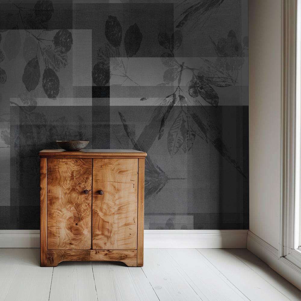 Abstracte botanische patronen in neutrale tinten | Behang