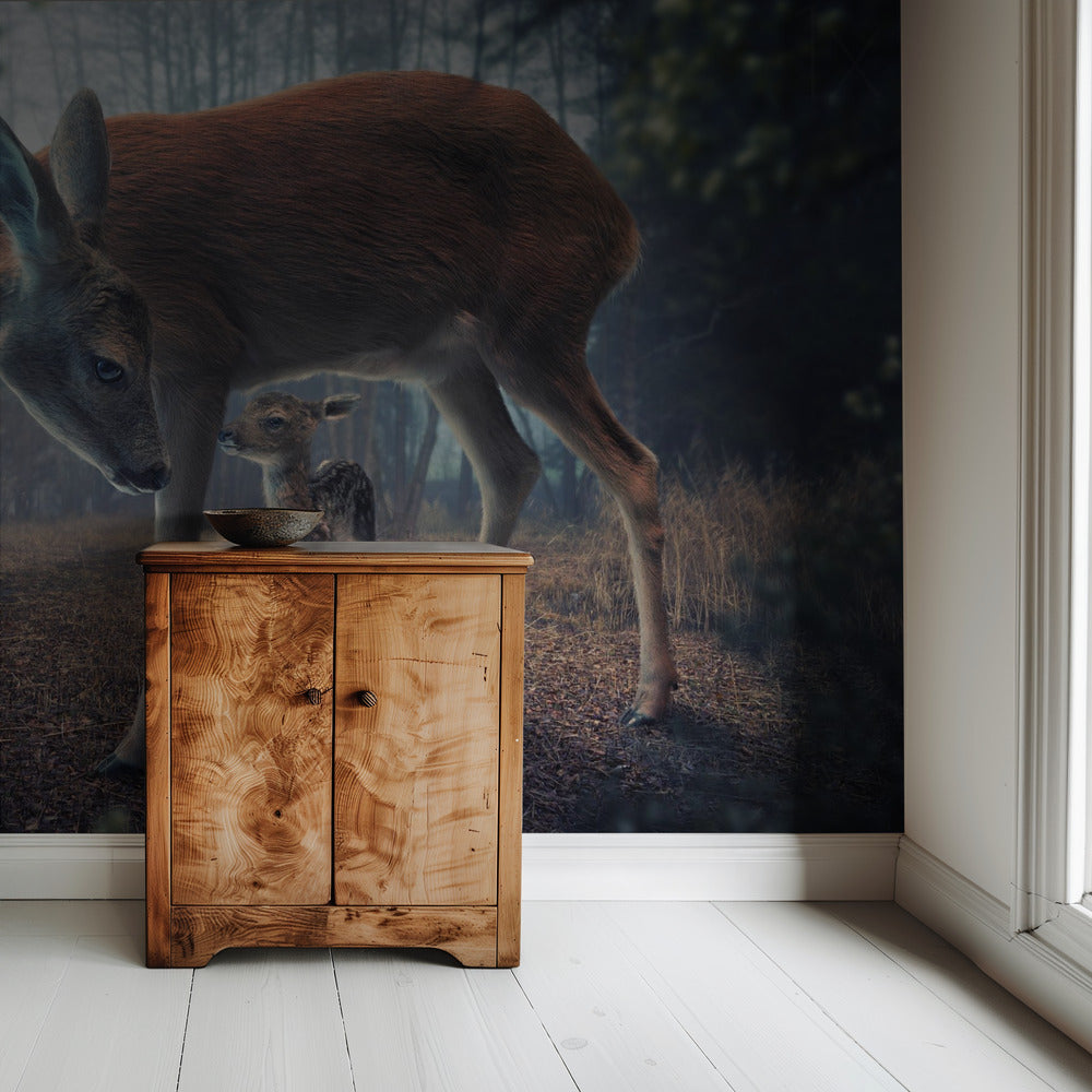 Moeder en hert | Behang