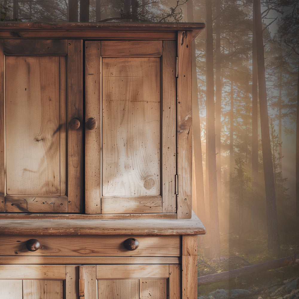 Mist in het bos met wit mos op de voorgrond | Achtergrond