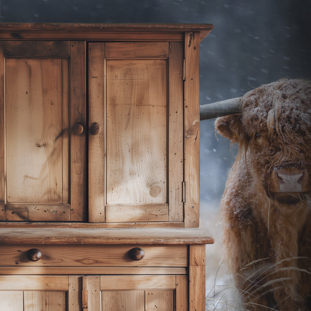 Snowy Highland cow | Wallpaper