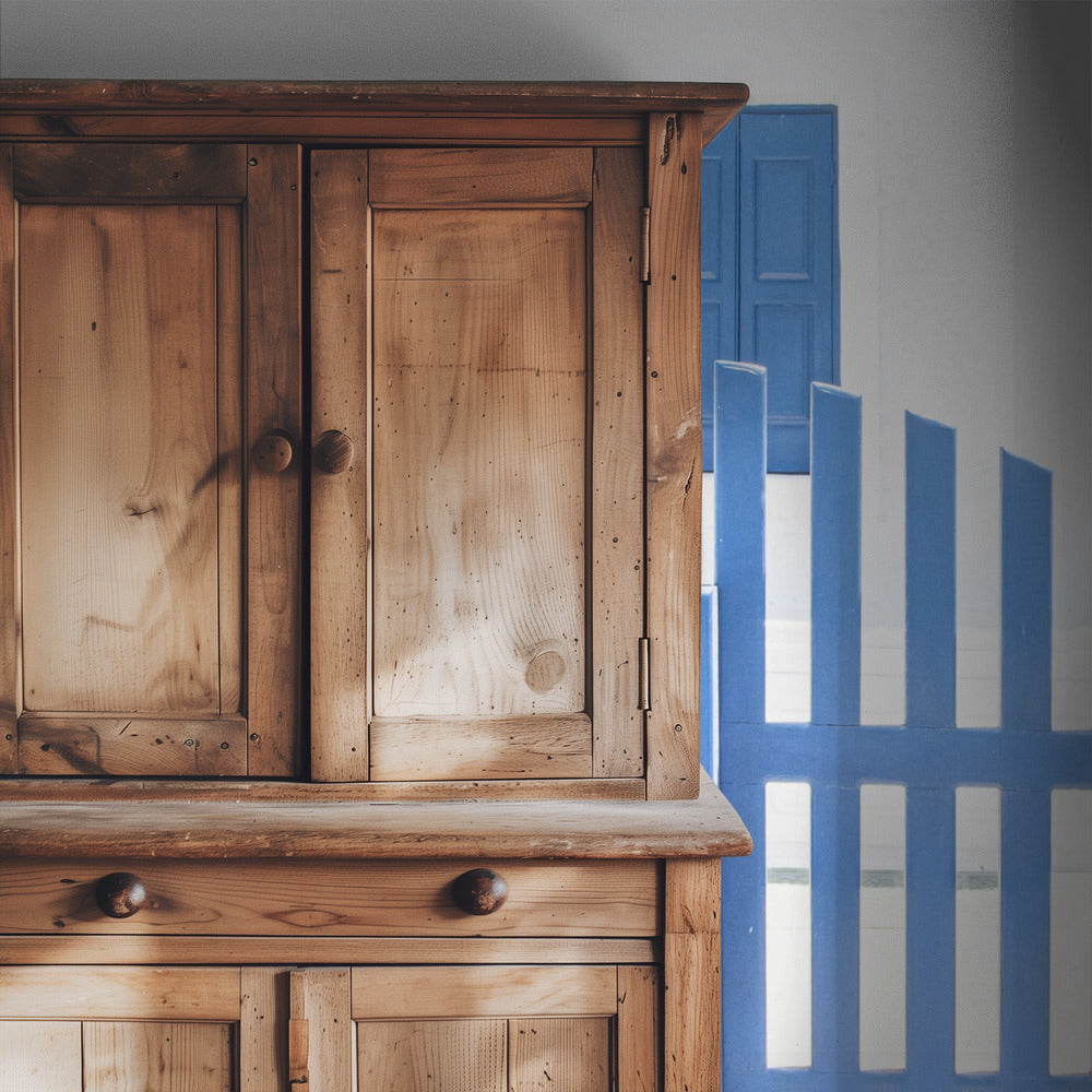 witkalk en blauwe verf | Behang