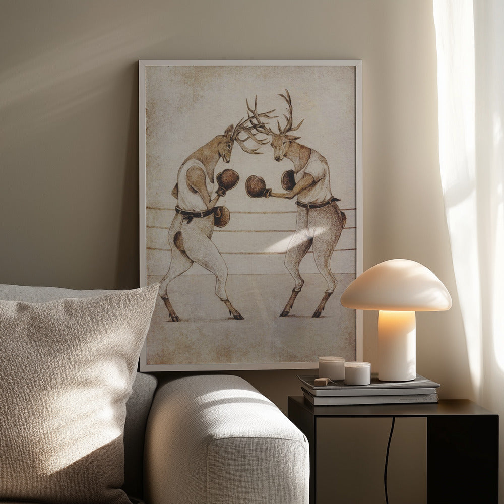 Hertengevecht in vintage stijl | Poster