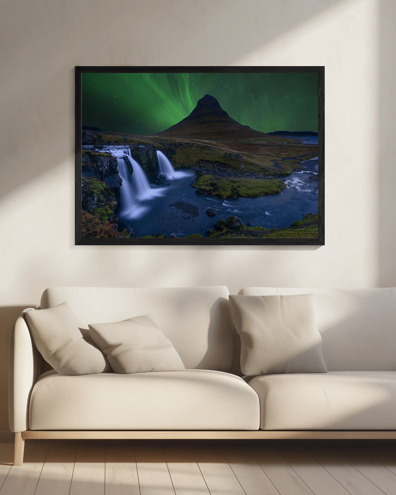 Kirkjufell... Onder een groene hemel | Canvas
