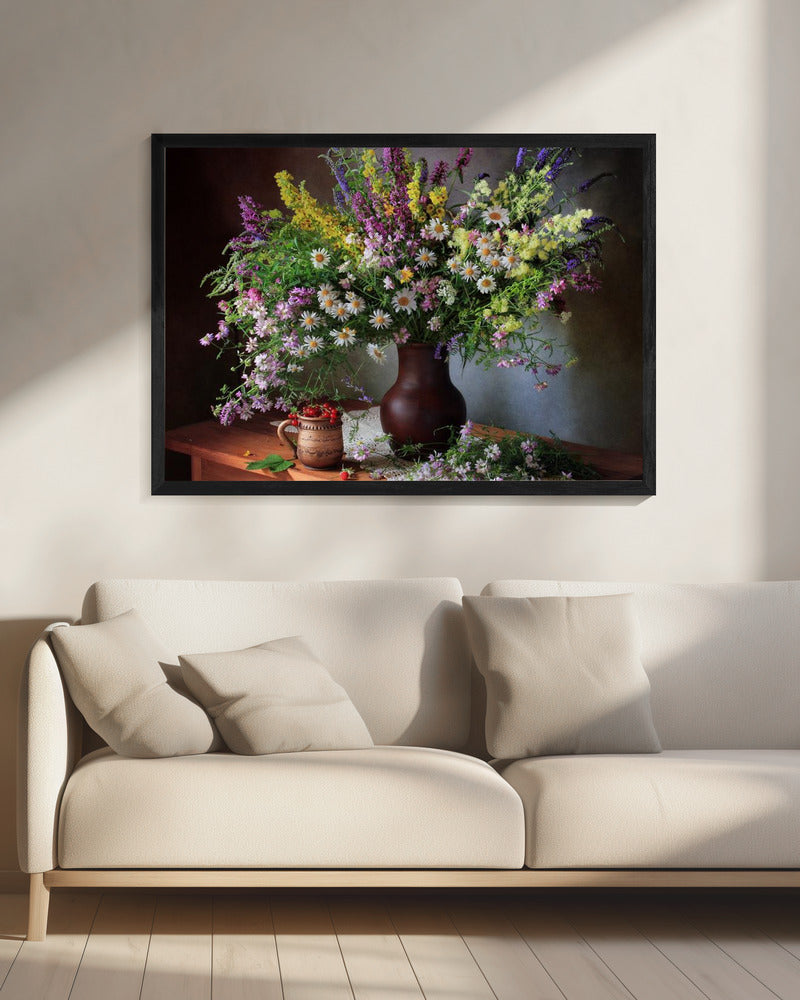 Stilleven met wilde bloemen en bessen | Canvas