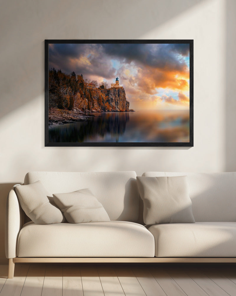 Een bewolkte dag bij Split Rock Lighthouse | Canvas