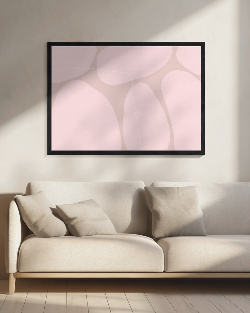 Roze organische vormen en dunne witte lijnen | Canvas