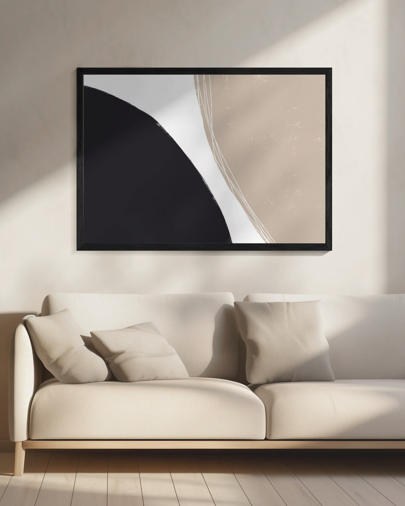 Zwarte en beige organische vormen | Canvas