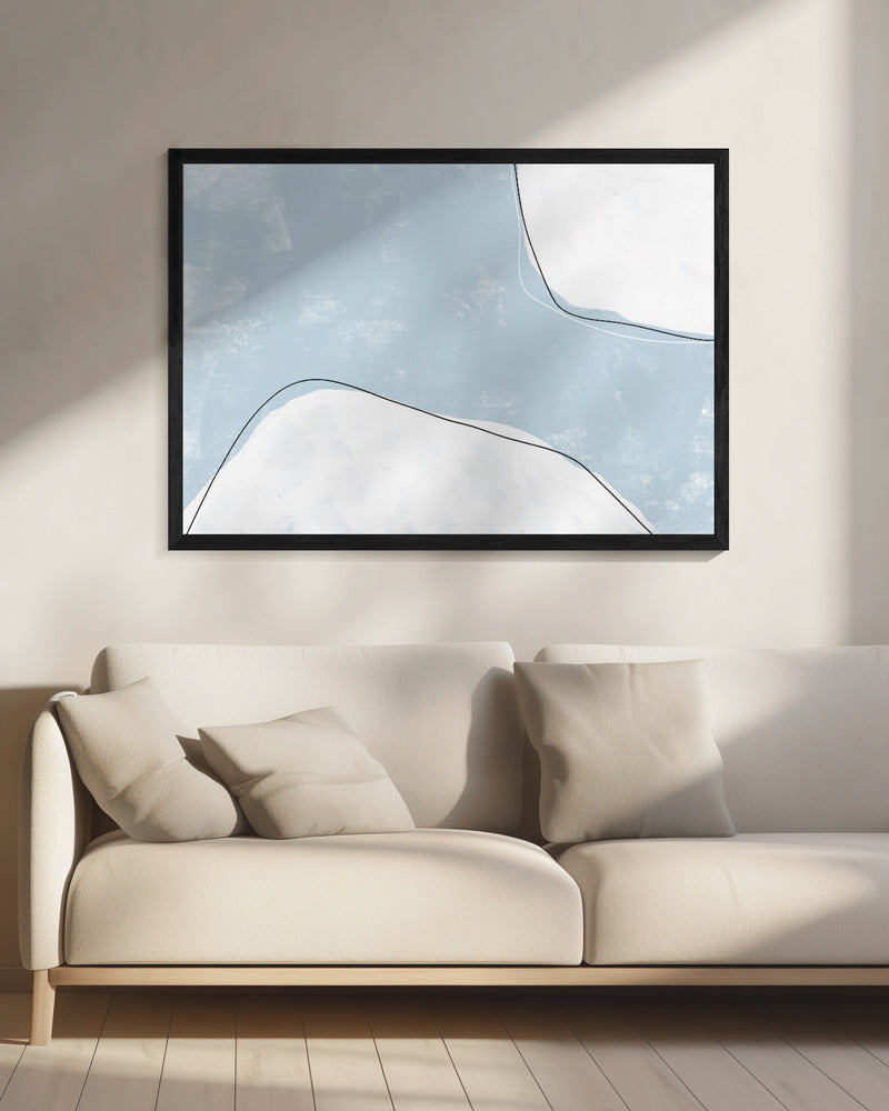 Blauwe en witte tinten met vloeiende lijnen | Canvas