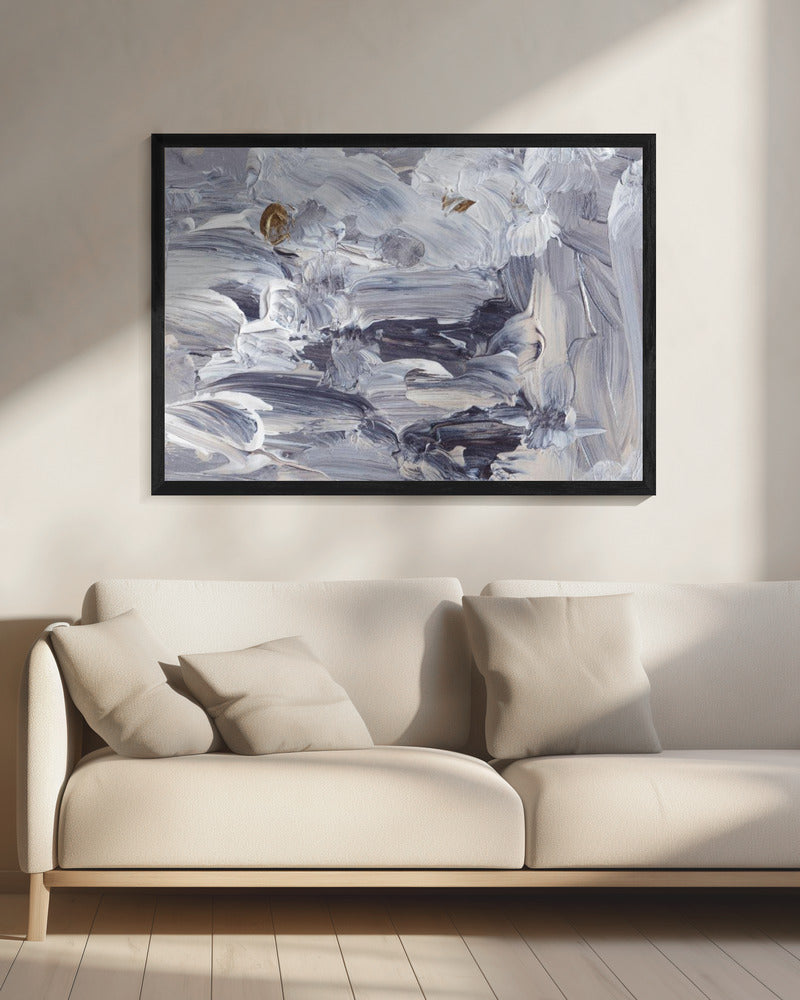 Dynamische penseelstreken in tinten grijs en wit | Canvas