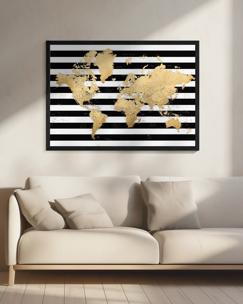 Gedetailleerde wereldkaart met steden, Harper | Canvas