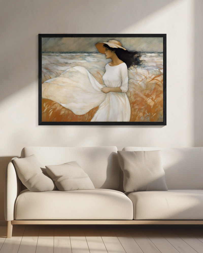 Winderige wandeling langs de kust | Canvas