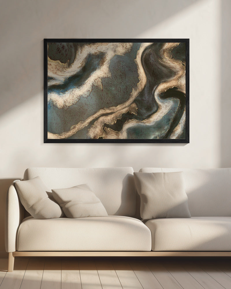 Alcoholinkt Groen Blauw Goud Beige | Canvas