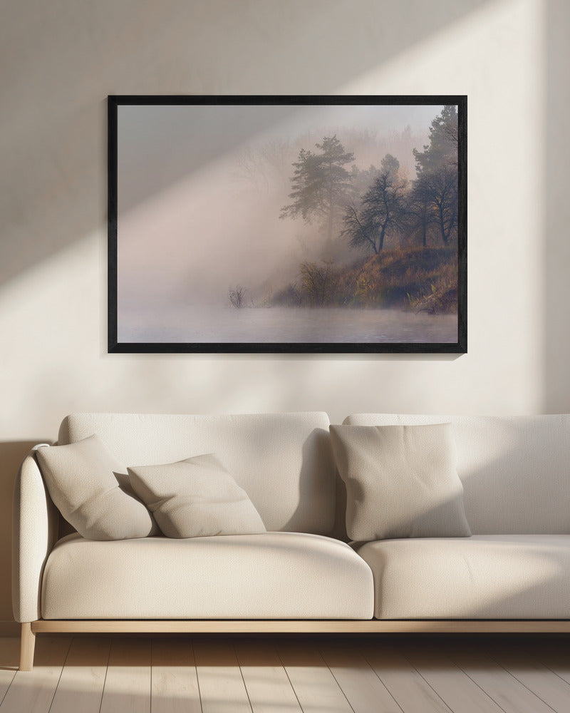 Mistige herfstochtend aan de rivier | Canvas