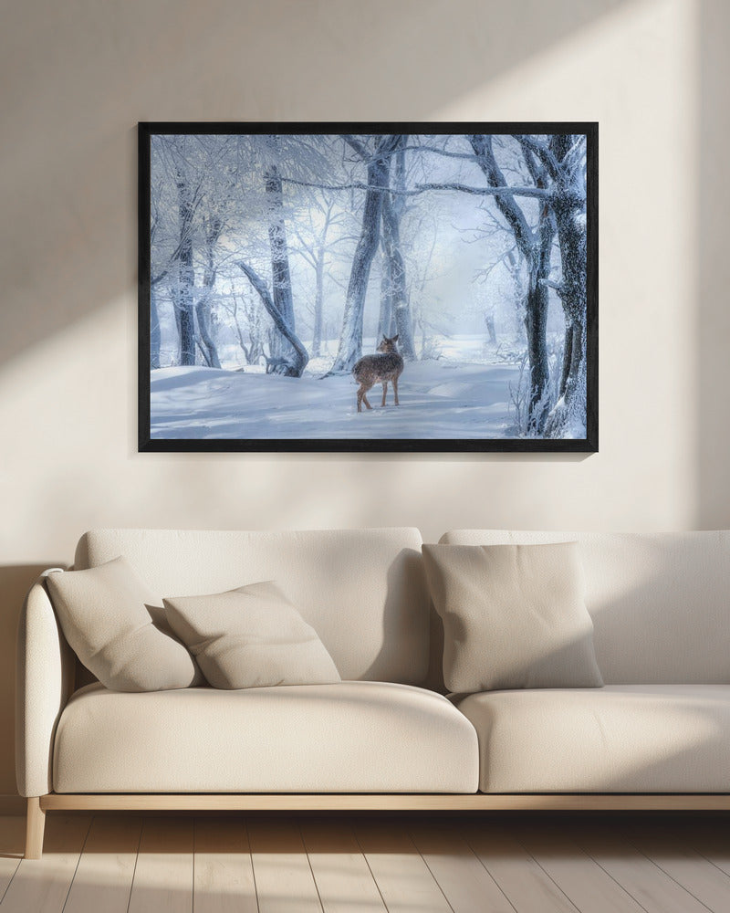 Het sikahert in het besneeuwde bos | Canvas