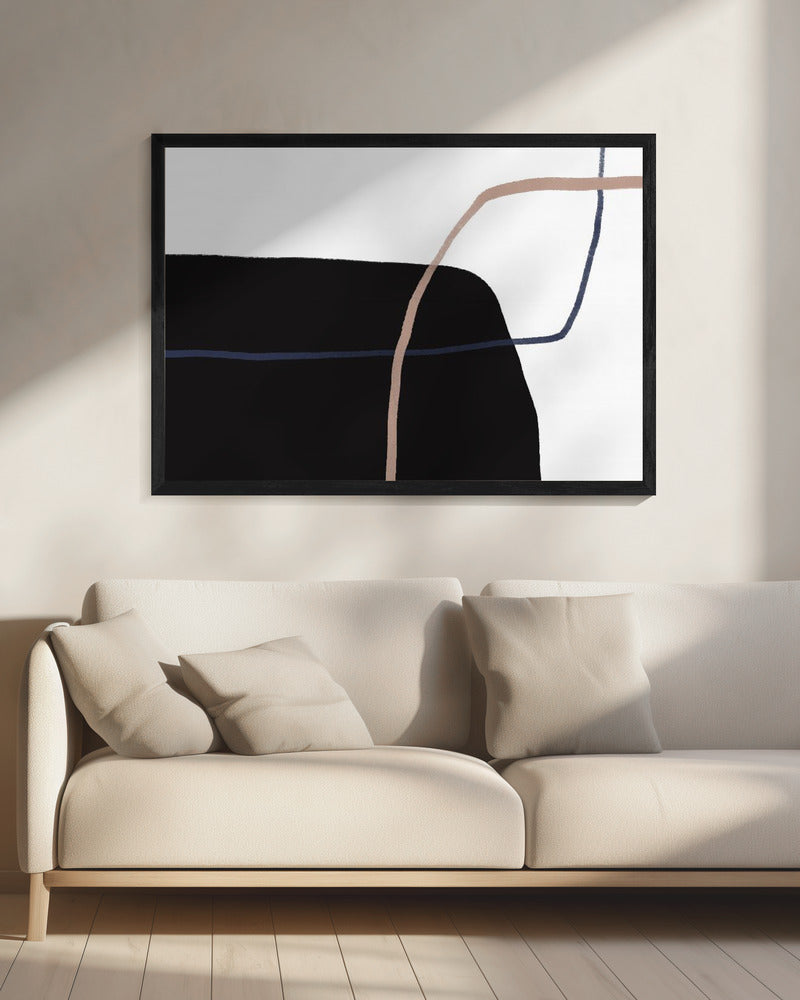 Kruisende lijnen en opvallende zwarte vormen | Canvas