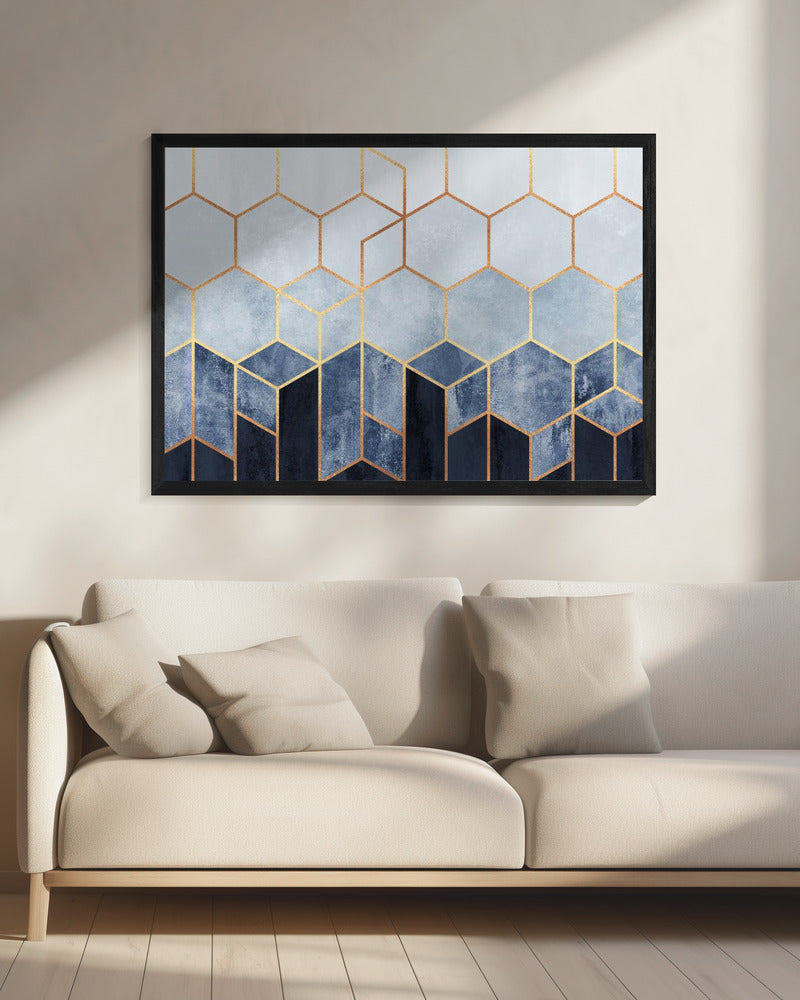 Zachte blauwe zeshoeken | Canvas