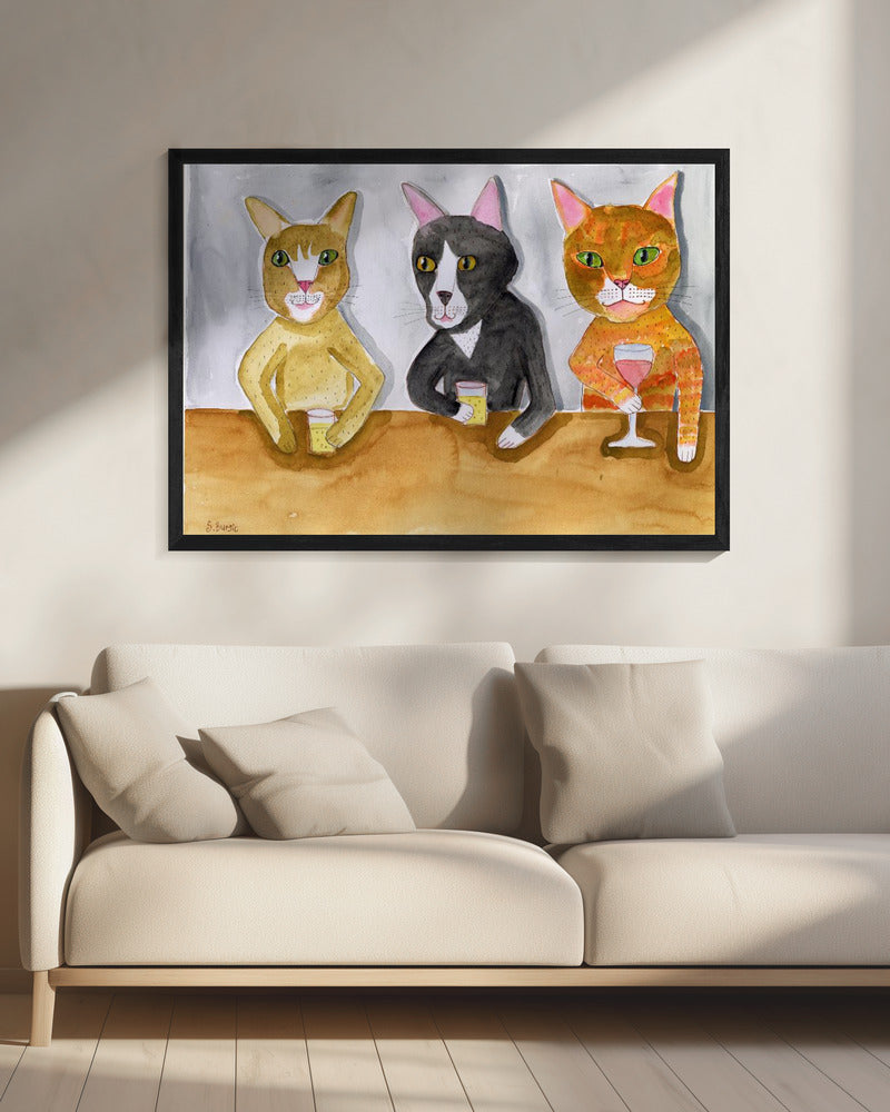 Drie katten aan de bar | Canvas