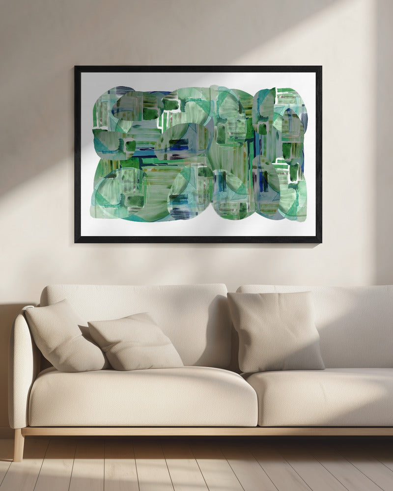 Green Cluster of Abstract Shapes 1 | Canvas